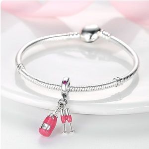 NWOT Pink Rose Bottle Pandora FIT Silver Charm